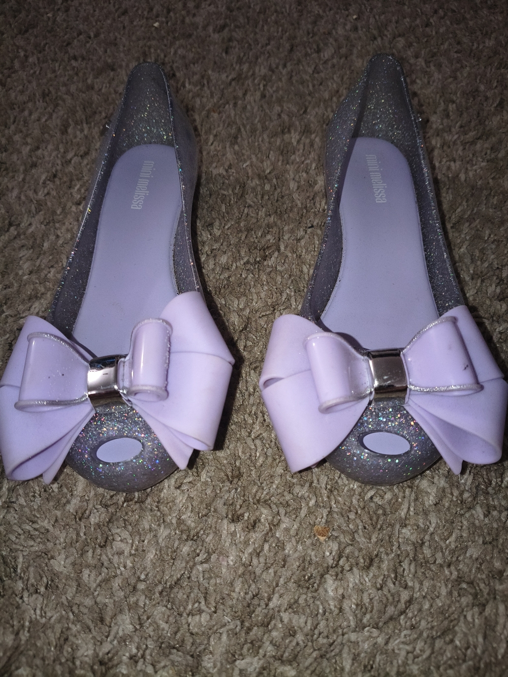 Mini Melissa Glitter Jelly Flats with Lilac Bow